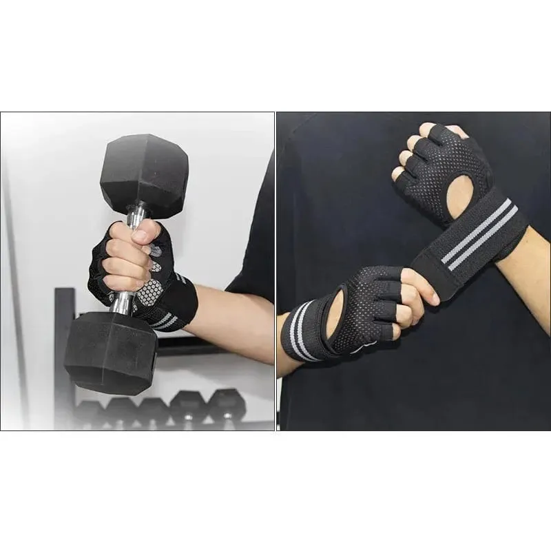 Anti SLIP Shock Breathable Half Finger ถุงมือ Breathable ถุงมือขี่จักรยานฟิตเนส GYM เพาะกาย Crossfit การออกกำลังกายถุงมือกีฬา