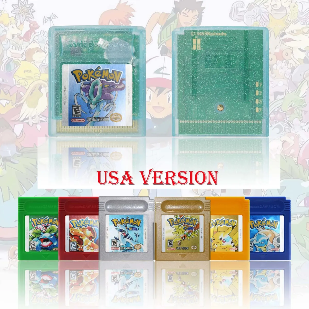 GBC/GBA Versione USA Pokemon Blu/Cristallo/Smeraldo/Rosso Fuoco/Verde Foglia Cartuccia di Gioco Scheda per videogiochi di Alta Qualità con Batteria — image 3