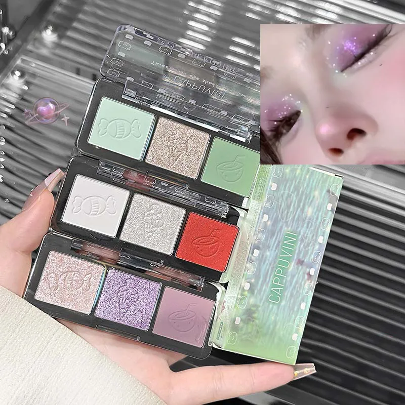 3สีGlitterอายแชโดว์Strip Palette Brighteningกันน้ำGradient Mint-สีเขียวฤดูร้อนโกหกSilkworm Eye Pigmentแต่งหน้า