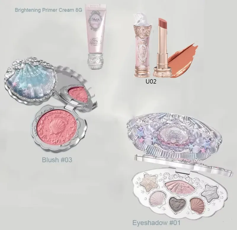 Flower Knows Makeup Full Set Moonlit Mermaid Eye Shadow Palette Matte Blush และ Lipgloss Flowerknows Kit กระเป๋าแต่งหน้าสำหรับผู้หญิง — image 11