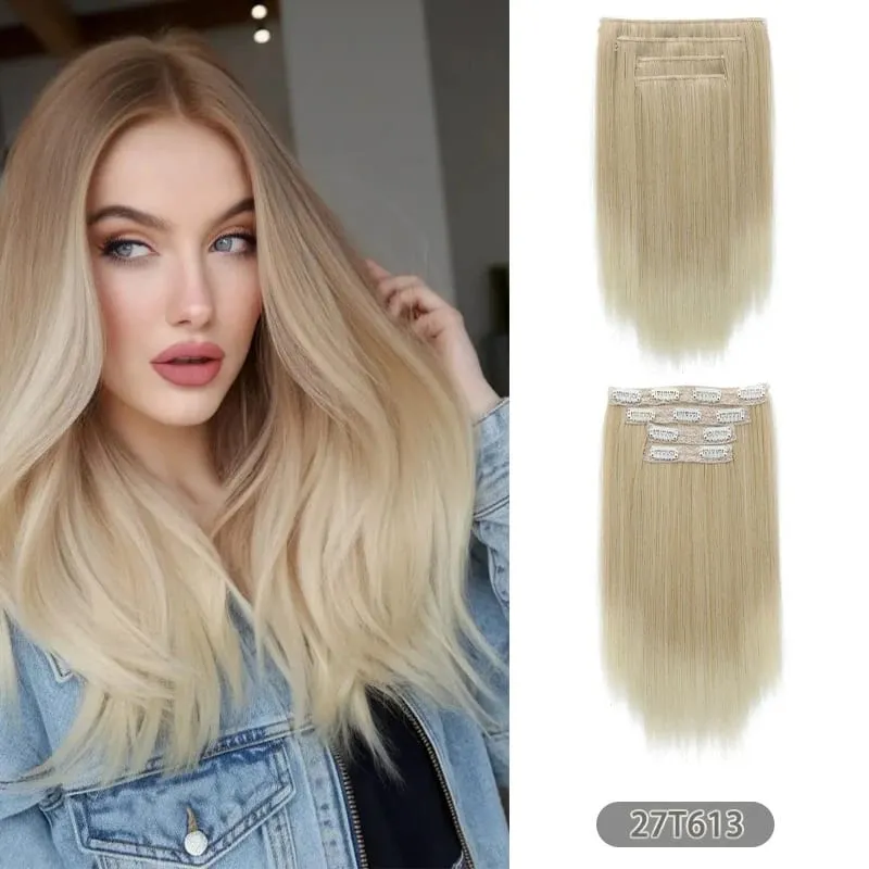 Extensions capillaires synthétiques à Clips 35CM, postiche courte et lisse, postiche Blonde noire, faux cheveux résistants à la chaleur, 4 pièces/ensemble — image 11