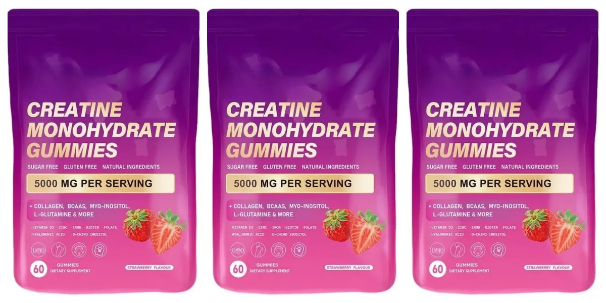 Creatine Monohydrate Gummies with Collagen BCAA and Vitamins Fitness Supplement Strawberry Flavor Daily Workout Support Sugar — image 9