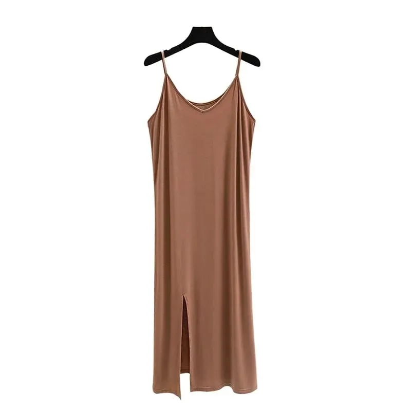 Womens Modal Volledige Slip Jurk Ondergoed Veststrap Solid Lange Onder Jurk Hemdje Slips Innerlijke Petticoat Vrouwen Intimates — image 7