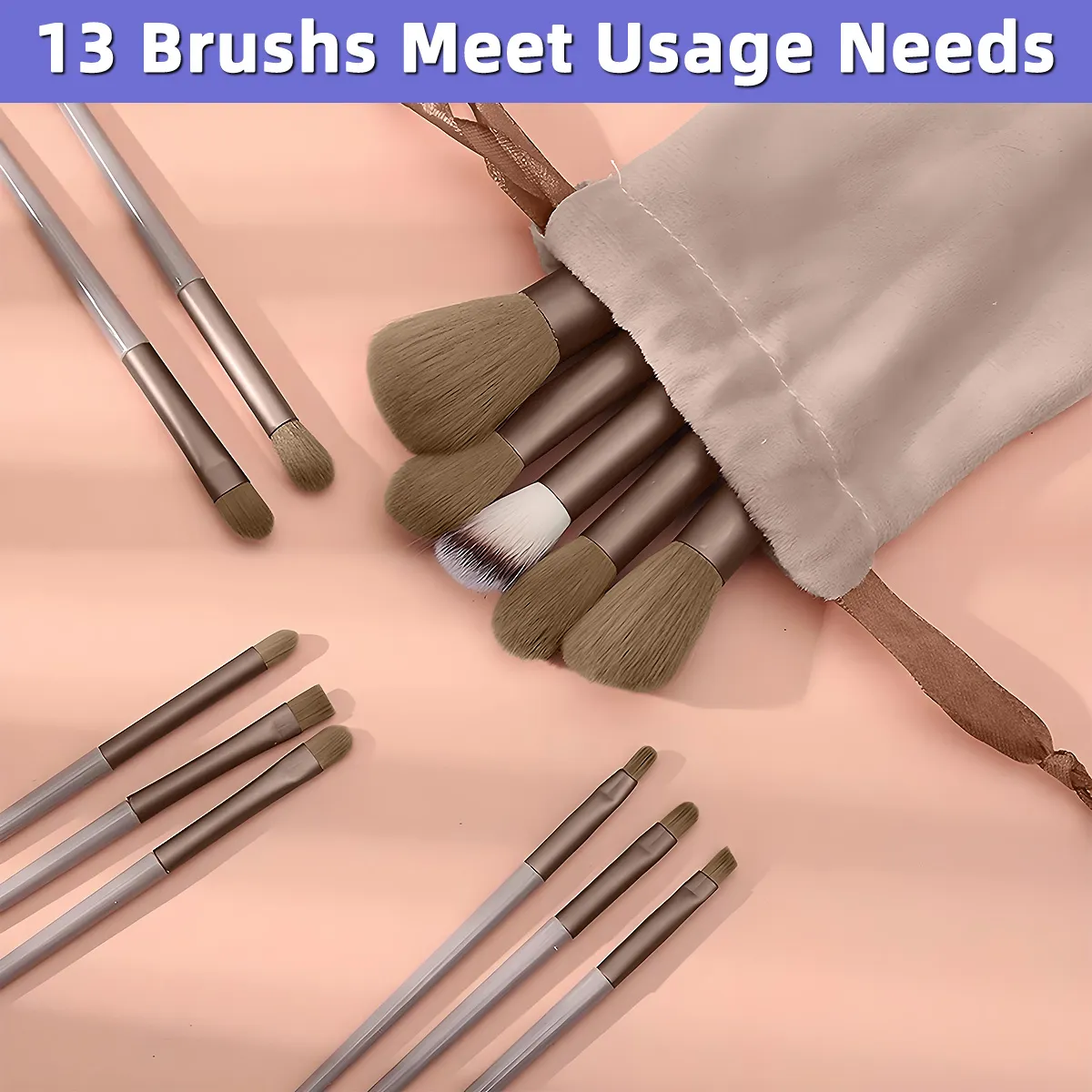 13PCS/set Berus Mekap Set Berus Kosmetik Gentian Sintetik Lembut Untuk Muka Foundation Blush Eyeshadow Dengan Beg Penyimpanan — image 6