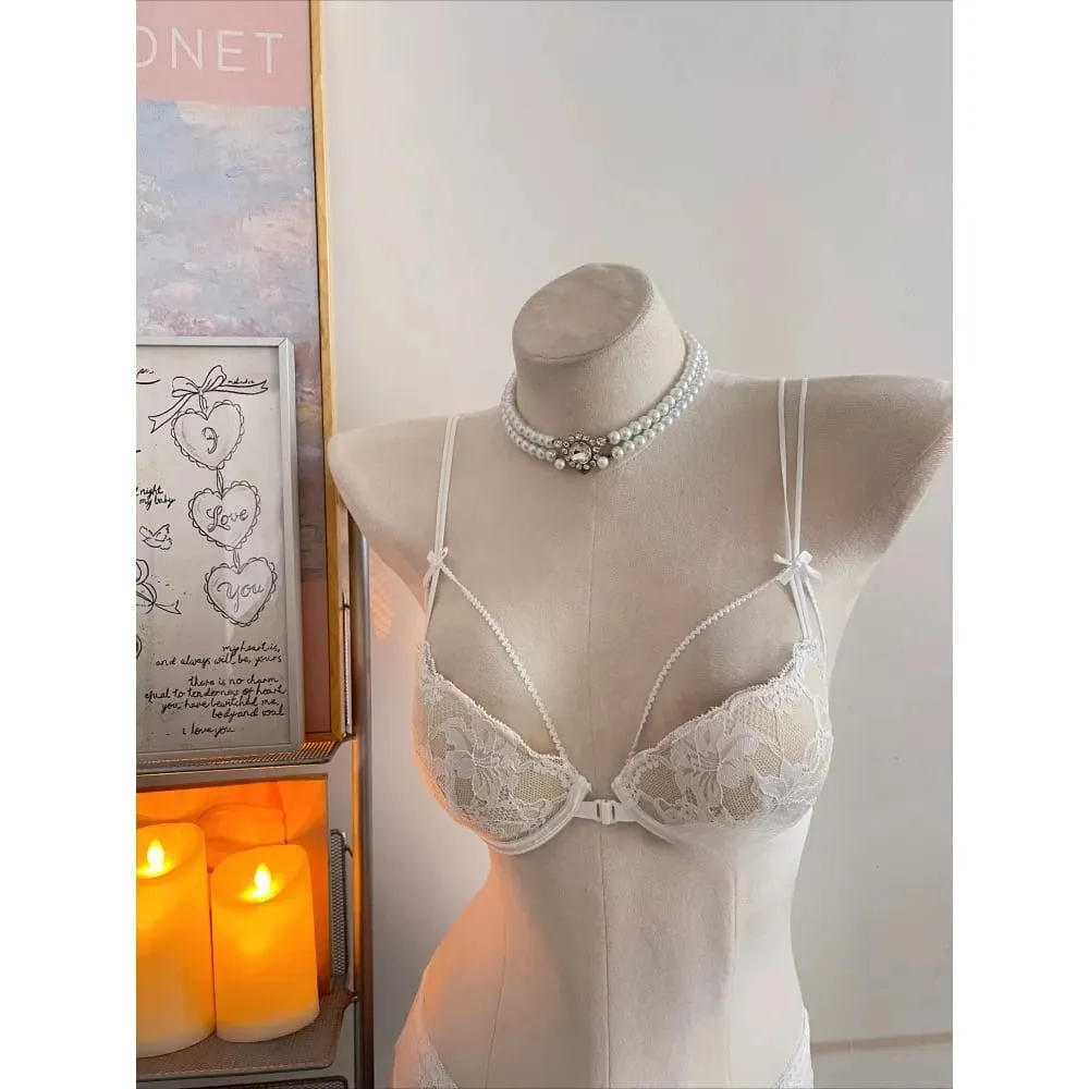 Womens Beauty Back Lace Bra Voorsluiting Ontwerp Geen beugel Dunne bandjes Ademende lingerie voor kleine buste 32-38 Vrijetijdskleding