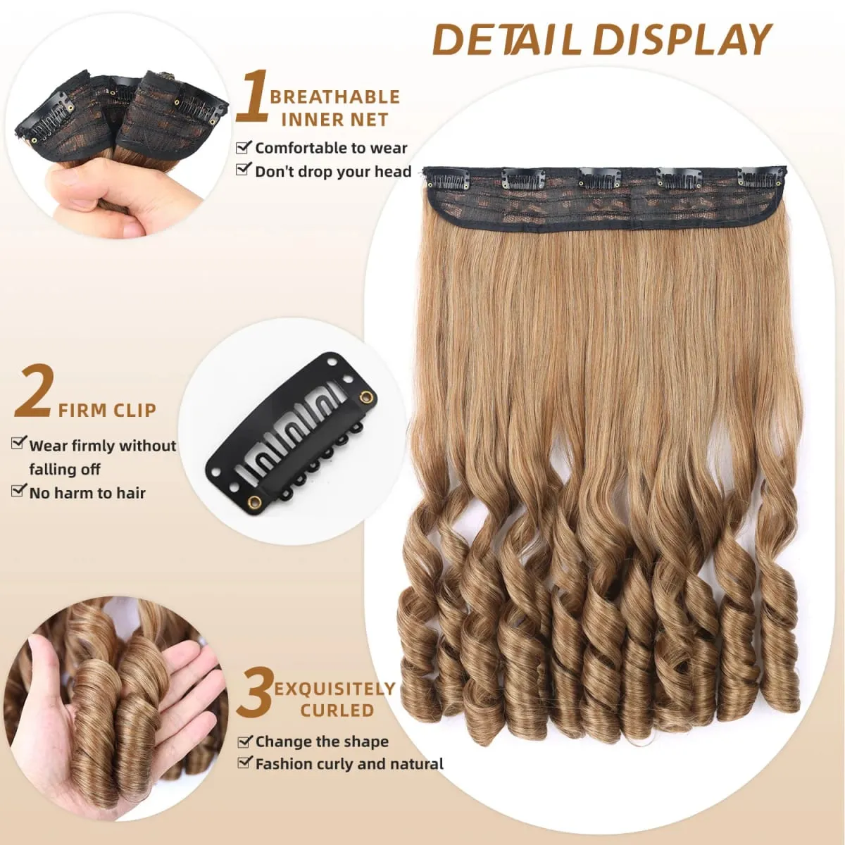Extensions de cheveux synthétiques à Clip en une seule pièce, 5 Clips en une seule pièce, faux cheveux de 16 pouces, Style bouclé français pour femmes et filles, fête quotidienne — image 4