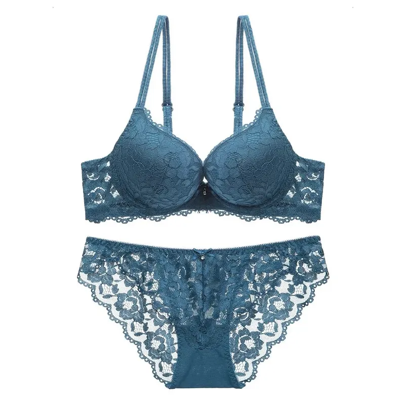 Comodo reggiseno a fiori in pizzo a rete a vita bassa con fiocco e mutandine con reggiseno Set intimo antiscivolo reggiseno push up da donna estivo — image 9