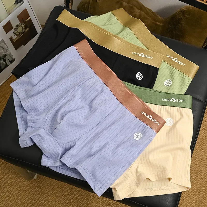 5 pezzi boxer da uomo a righe morbidi e traspiranti a vita media elastico in vita misto cotone pantaloncini intimi da uomo — image 2