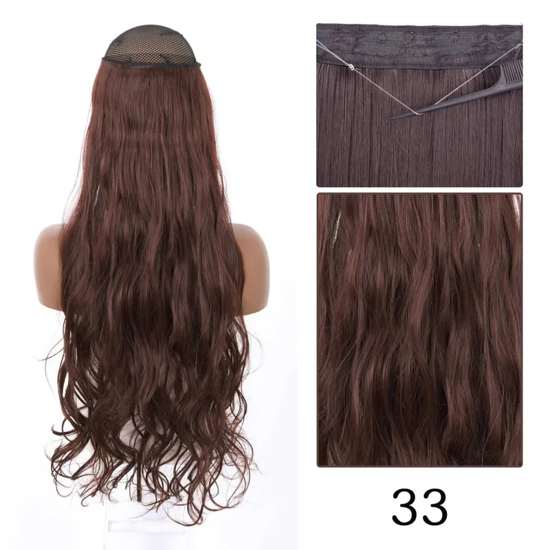 Estensioni dei capelli sintetiche senza clip regolabili con linea di pesce, parrucchino naturale biondo marrone ondulato lungo resistente al calore per le donne — image 23