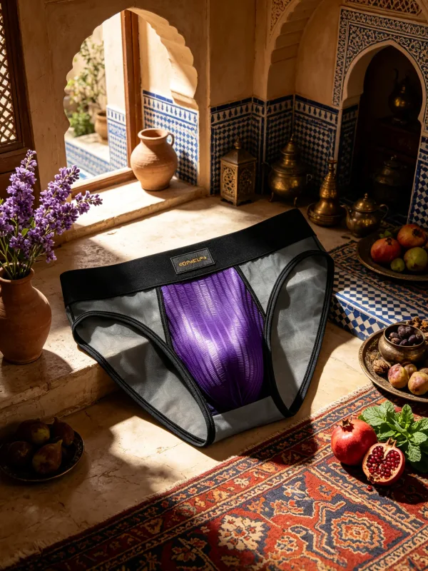 Slips Patchwork en maille transparente pour hommes, pochette brillante à rayures verticales, taille basse, large ceinture élastique, sous-vêtements respirants pour hommes DP923 — image 3