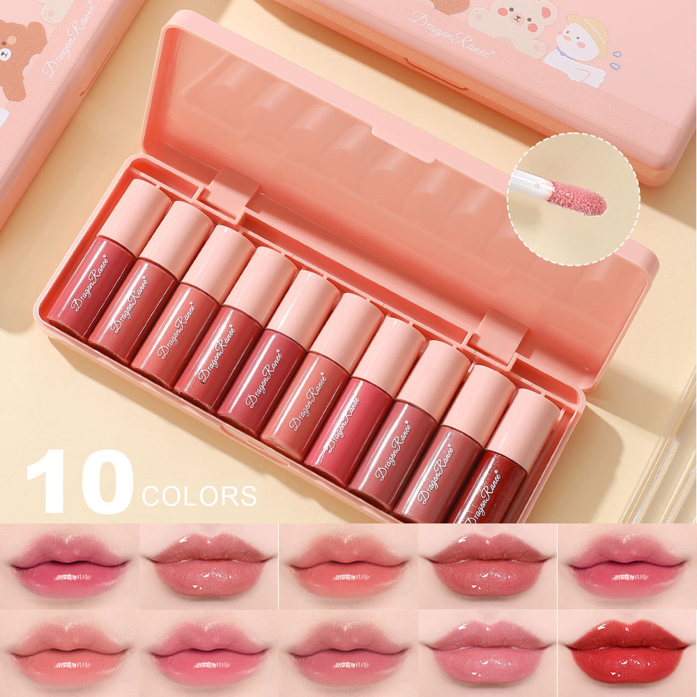 10 Pz/scatola Mini Lip Gloss Set Impermeabile Del Fumetto Lip Smalto di Lunga Durata Idratante Specchio Rossetto Liquido Cosmetico Labbra Trucco — image 4