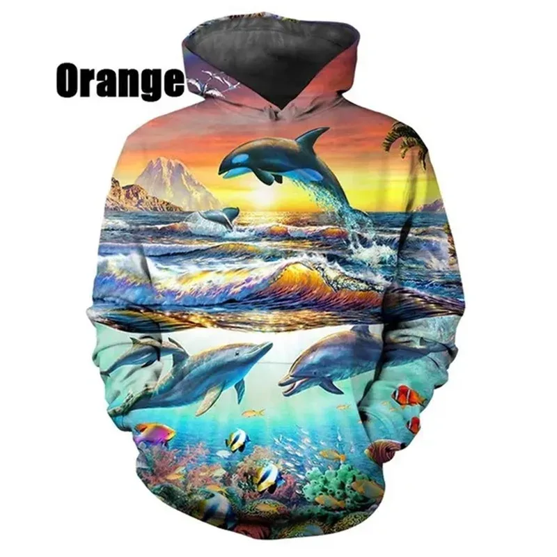 Gran oferta, sudaderas con capucha con estampado 3D de delfines, pulóver informal, sudaderas para hombres y mujeres, ropa de calle, sudaderas con capucha de gran tamaño para niños — image 5