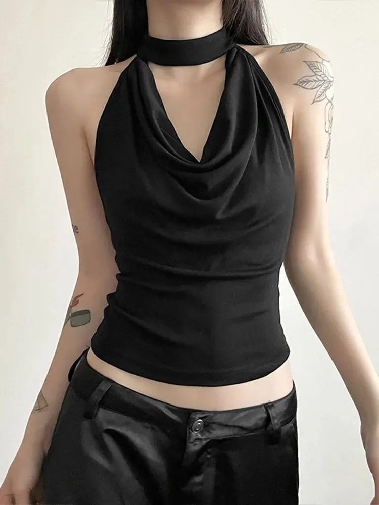 สีทึบสบายๆ All-Match Cool มั่นใจเซ็กซี่สวย High Street ฤดูร้อนผู้หญิงบาง Halter Vest — image 3