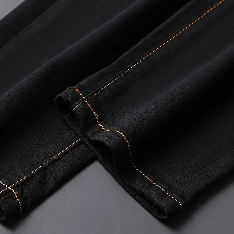2026 männer Schwarze Jeans Herbst Neue Ankunft Exquisite Stickerei Stretch Slim Fit Mid-Taille Vielseitig Casual Lange Hosen — image 5