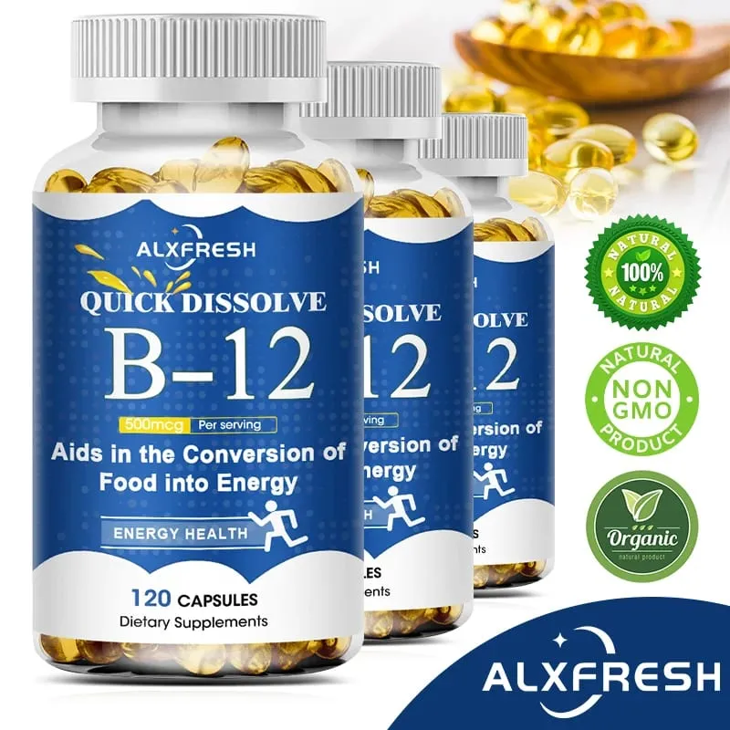 Vitamin-B12-Kapseln unterstützen zelluläre Anämie, Energieproduktion, bekämpfen Müdigkeit, psychische Gesundheit, Stimmungsstabilität und bewahren die Nerven — image 1