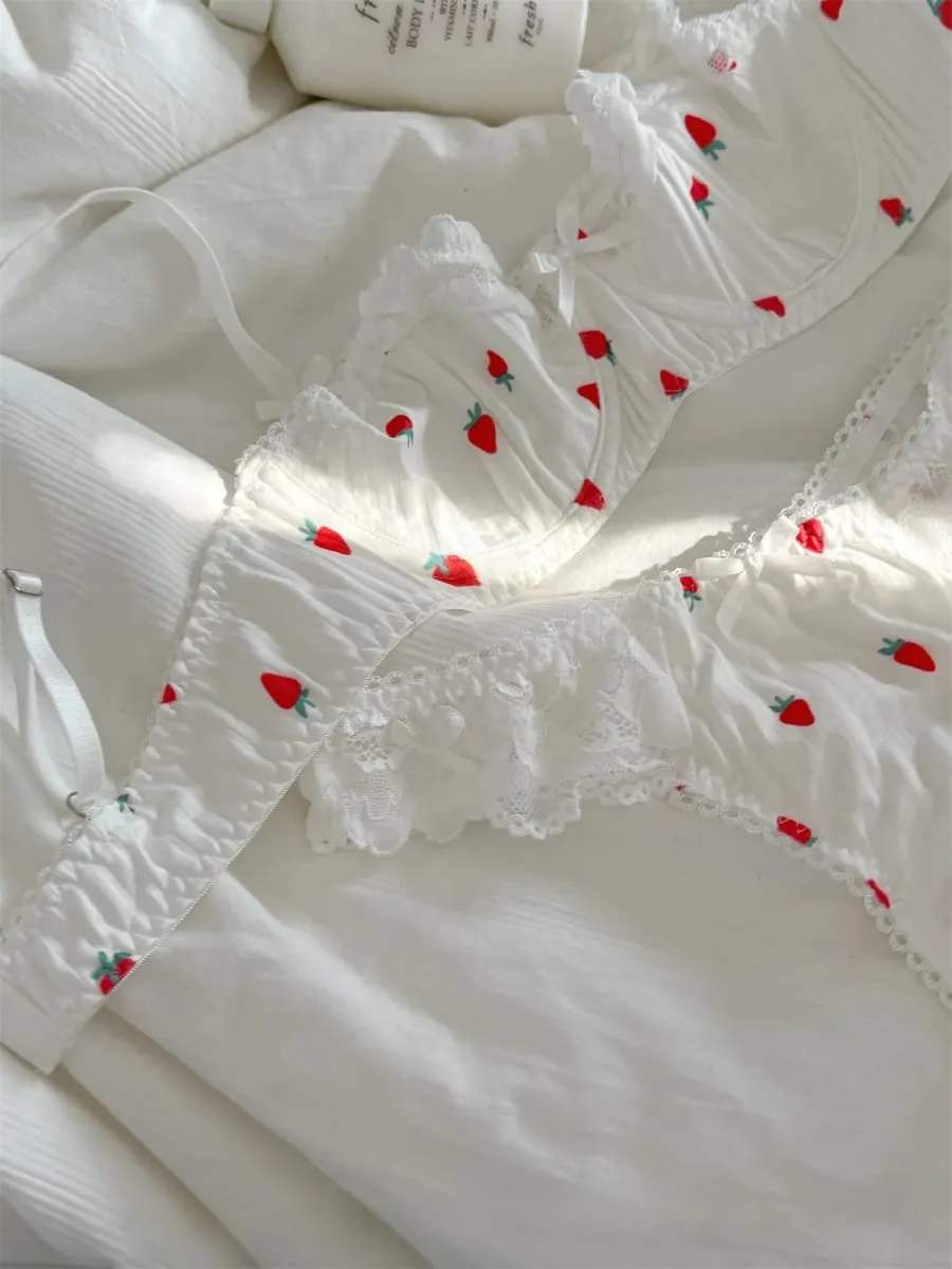 Bra wanita bunga kecil seluar dalam segar bahagian nipis breathable top push up set bra wanita saiz besar — image 6