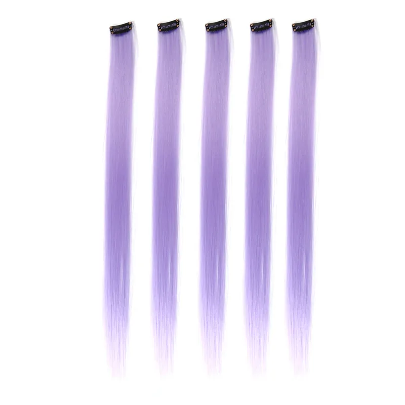 5pcs/set Colorful Clip In Synthetic Hair Extension Rainbow Long Straight Hairpieces For Women Girl Kids Y2K Style Daily Party