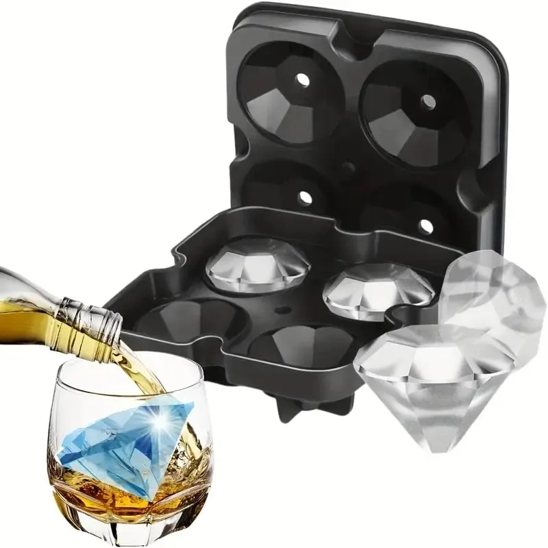 Silikonowa forma do kostek lodu z pokrywką w kształcie diamentowej czaszki w kształcie kuli kostkarka do lodu łatwe uwalnianie do akcesoriów kuchennych koktajlowych whisky — image 3