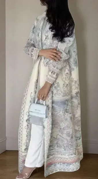 Frauen Falten Miyake Plissee Abaya Langarm Druck Faltbare Kragen Robe Strickjacke Mantel Neue Winter Mode Original Design 2026 — image 6