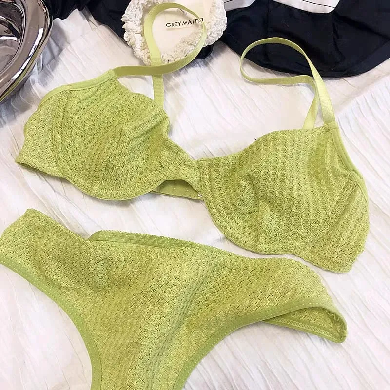 Set reggiseno casual da donna in tinta unita Set intimo elasticizzato elegante Set reggiseno e slip intimo perizoma sottile