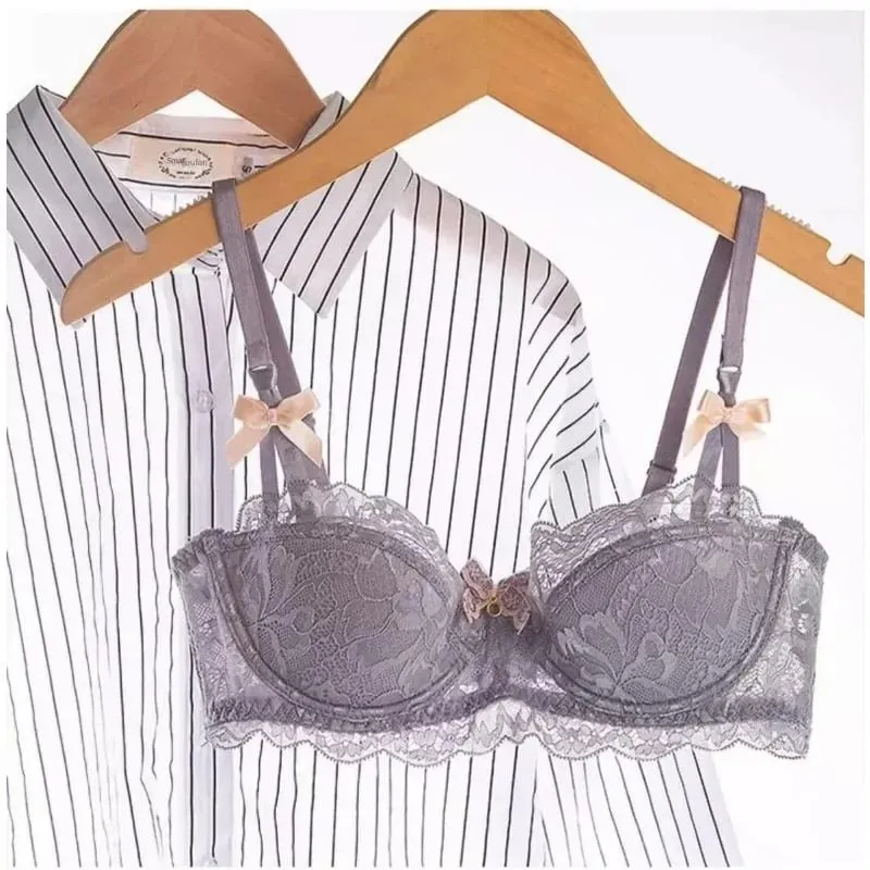 Set Bra Gadis Telinga Arnab Cup Pure Desire | Bra Tarik Atas dengan Bow | Bra renda Perancis bernafas | Malam Tarikh Cawan Anti-gelincir — image 5