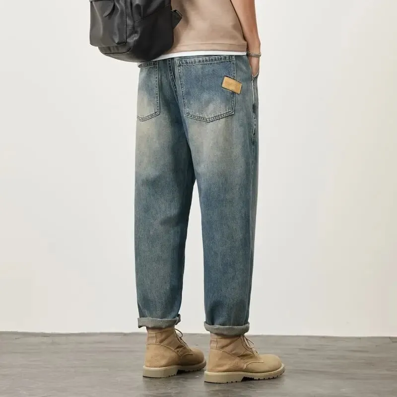 Letní rovné džíny s mikrokuželem pro muže volné Pohodlné a všestranné Ležérní Teenager Trendy Retro kalhoty džíny pro muže