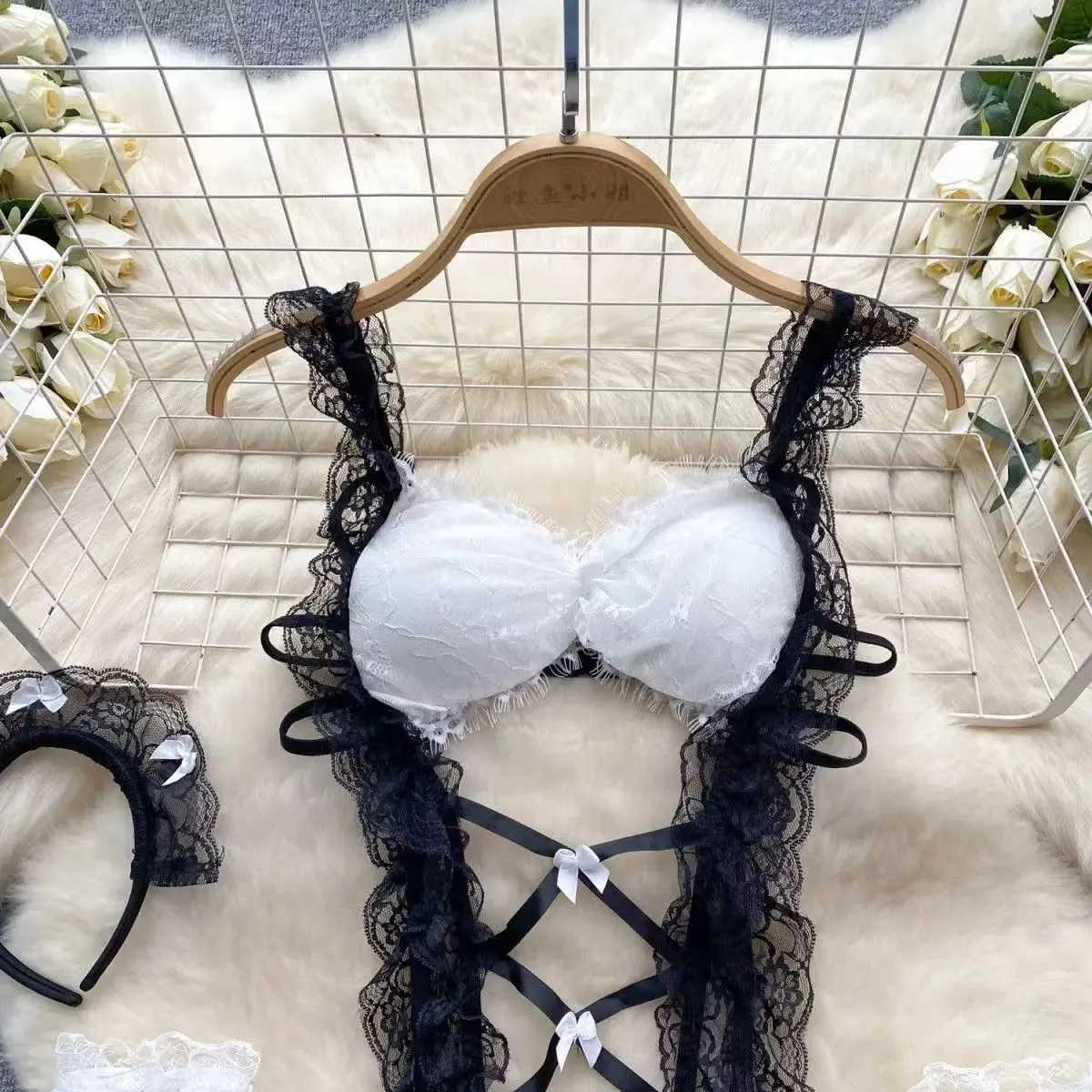 Lolita – body à bretelles avec lacets croisés, combishort ajouré en Patchwork, Double couche en maille transparente, pyjama doux pour femmes, Lingerie Sexy
