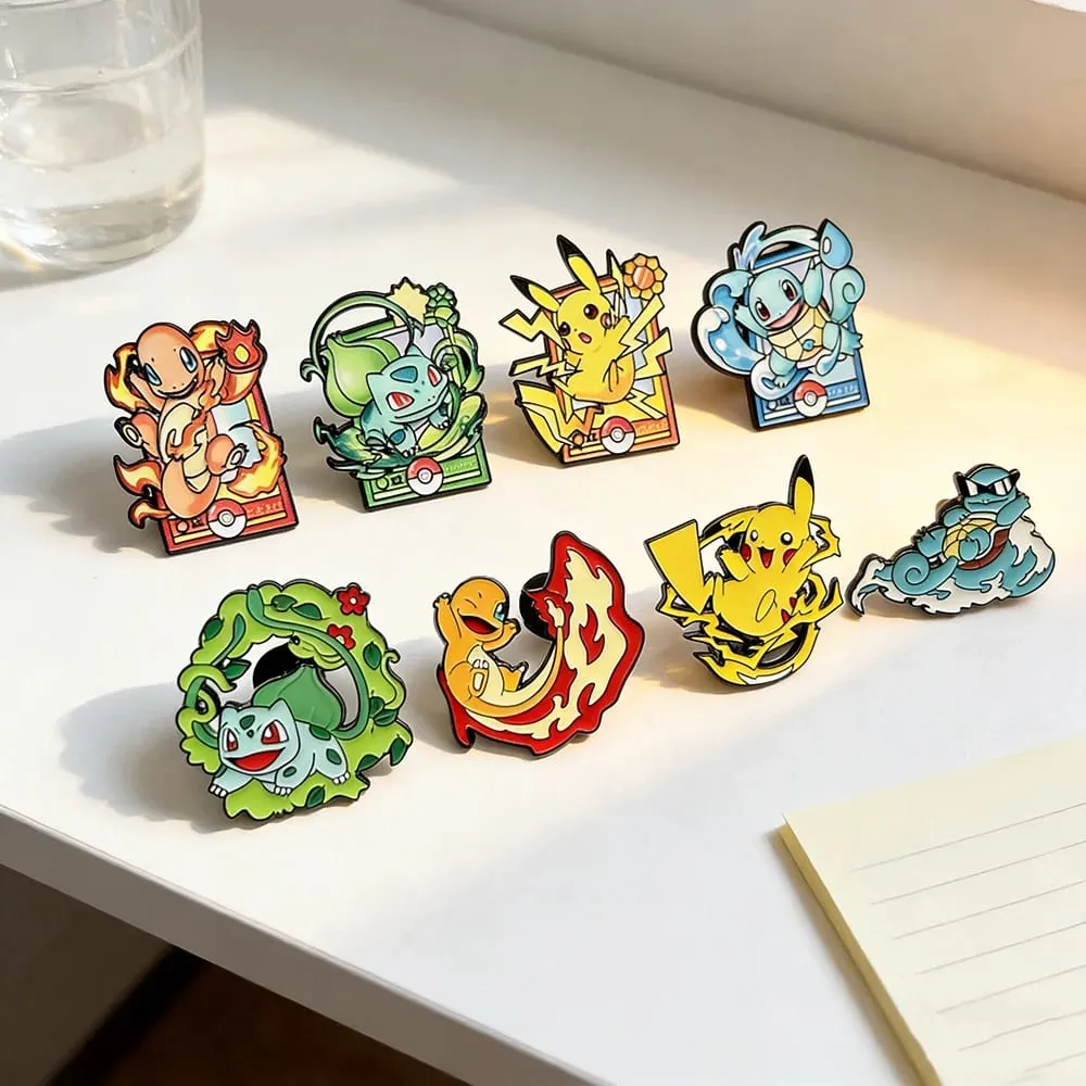 8pcs Set Anime Enamel Pin Lencana - Pikachu Charmander Kartun Haiwan Lucu Fesyen Kerongsang Barang Kemas untuk Beg galas Hadiah Aksesori — image 1