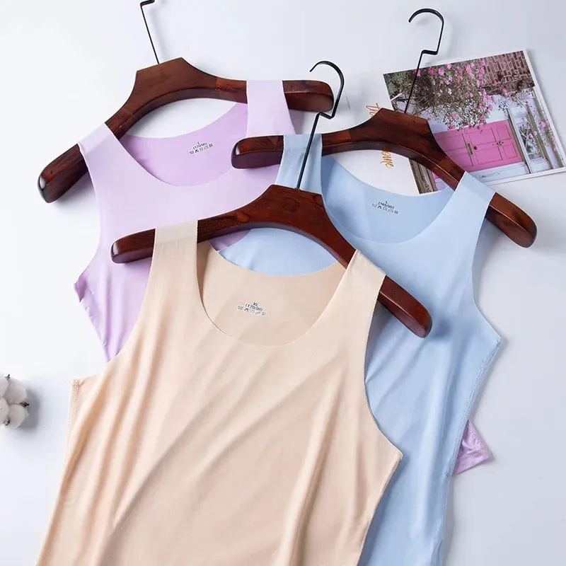 1pcs Musim Panas Wanita Lelaki Tops Tank Nipis Seamless Ice Sutera Vest Seluar Dalam Seluar Dalam Pelajar Slim Vest Gaya Korea Baju Atasan Tanpa Lengan — image 3