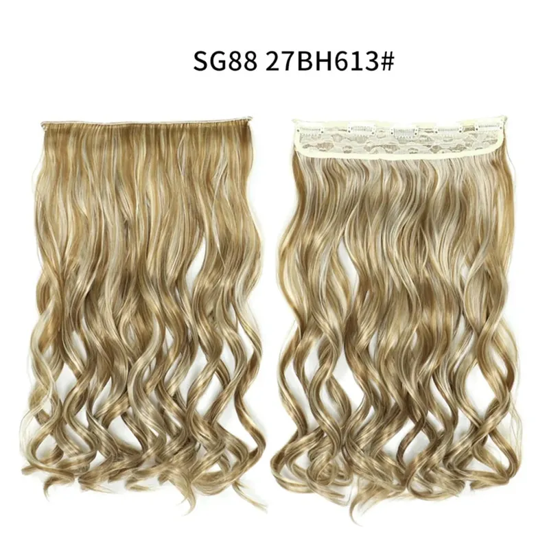 Long Straight Curly One Piece 5clips Clip-in Extensions 22Inch Heat Resistant Hairstyles Colour Mix Blonde Hair Piece For Women — image 34