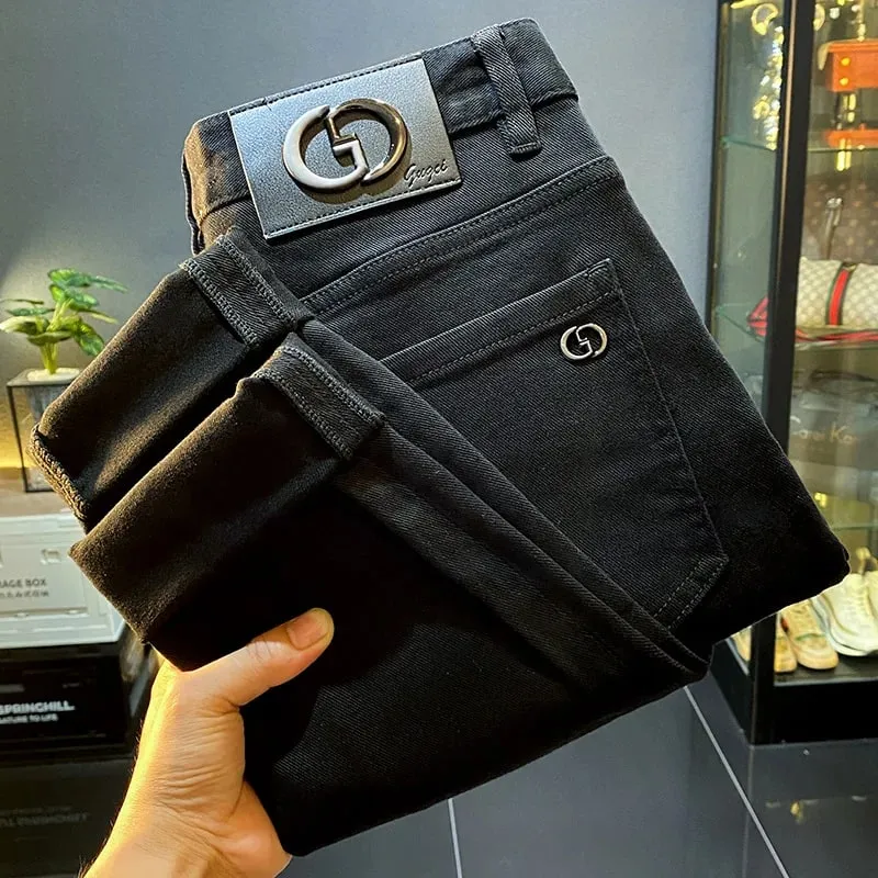 Men's Black Jeans Slim-Fitting Small Straight 2024 New Fall Men's Clothing High-End Denim Casual Long Skinny Pants — image 2