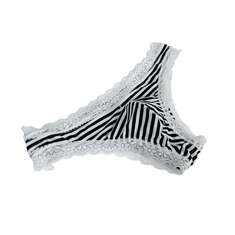 ผู้ชายลูกไม้ Trim ลาย G-String ชุดชั้นในครึ่งปกคลุมก้น Low-RISE Pantie Breathable เซ็กซี่ U Bulge POUCH สบาย Tong