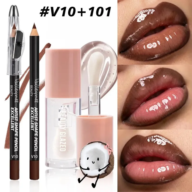 2 τεμάχια/Σετ Precision Lip Kit Duo -Creamy Liner με ενσωματωμένο ακονιστήρι & ενυδατικό υγρό κραγιόν - Σετ μακιγιάζ με καθορισμένο περίγραμμα