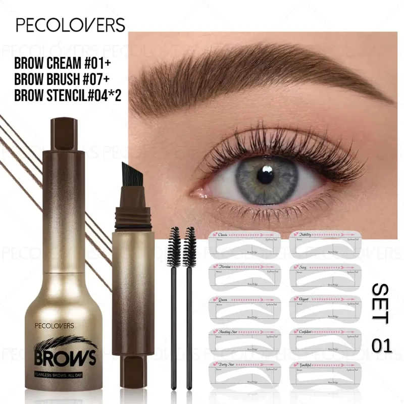 Professional 4 Pcs Eyebrow Products Makeup Set - Eyebrow Stamp & Eyebrow Powder & Small Brush Fill The Shapes of Eyebrow — image 8