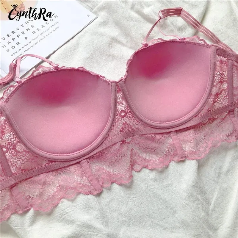 PLUS ขนาด Push Up Bra ชุดเซ็กซี่ชุดชั้นในลูกไม้ปรับ Comfort Thin Soft Breathable ชุดชั้นในสำหรับสตรี — image 5