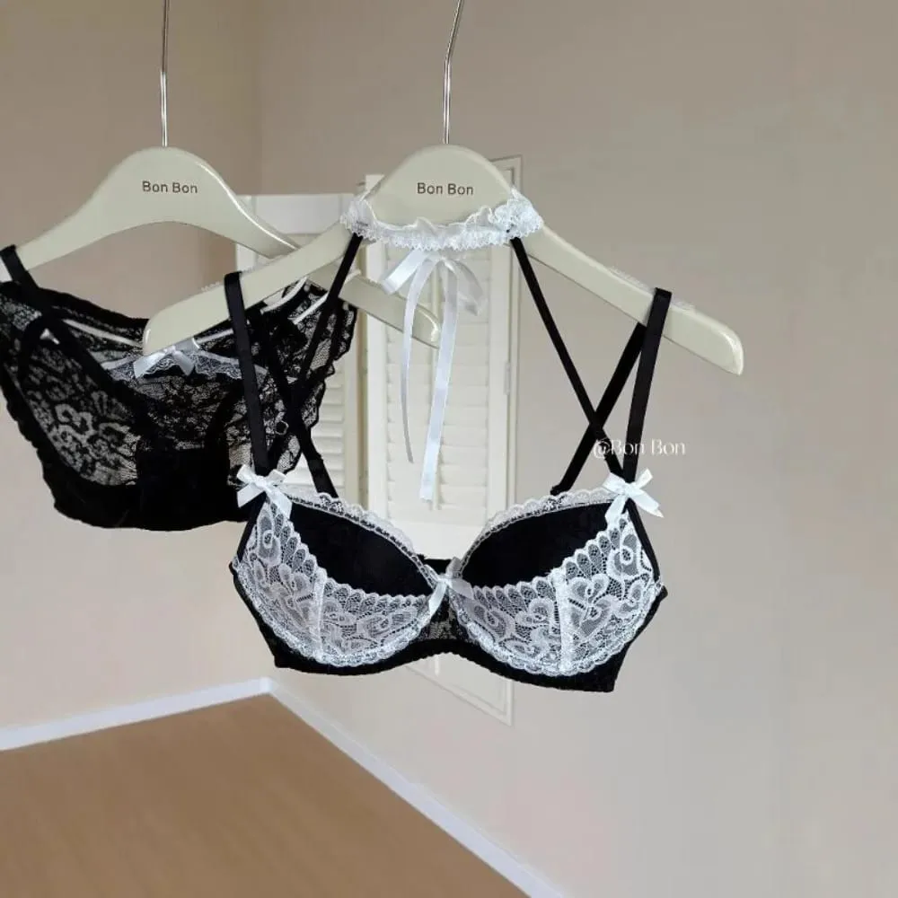 Französisches romantisches Neckholder-Spitzen-BH-Set für Damen, Push-up-Unterstützung, weiche, dehnbare Dessous-Unterwäsche, kleine Brust, S-XL — image 4
