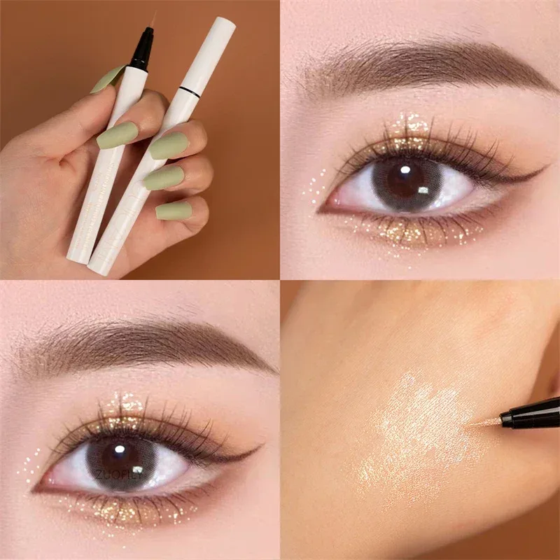 Pearlescent White Liquid Eyeliner Pen Vandtæt Ikke-svimmel Eye Liner Shadow Pen Hurtigttørrende Holdbar skinnende liggende Silkeorm blyant — image 11