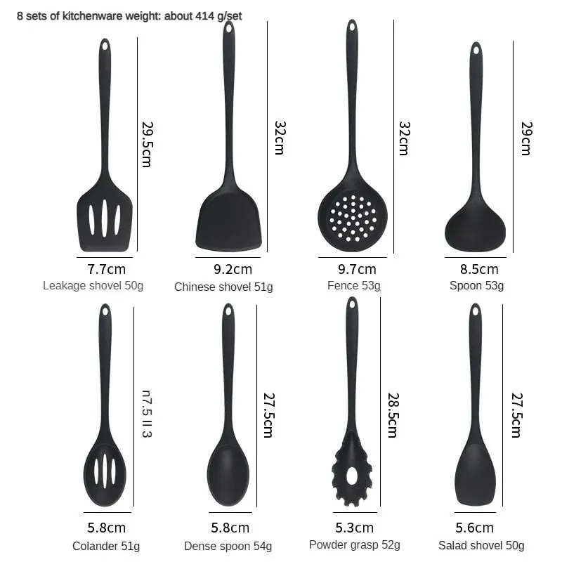 8ps ครัวเรือนเครื่องครัวซิลิโคนสีดำชุด 8 ชิ้นจีนช้อนสปาเก็ตตี้สลัดสปาเก็ตตี้สปาเก็ตตี้สปาเก็ตตี้,ช้อนข้าว, — image 26
