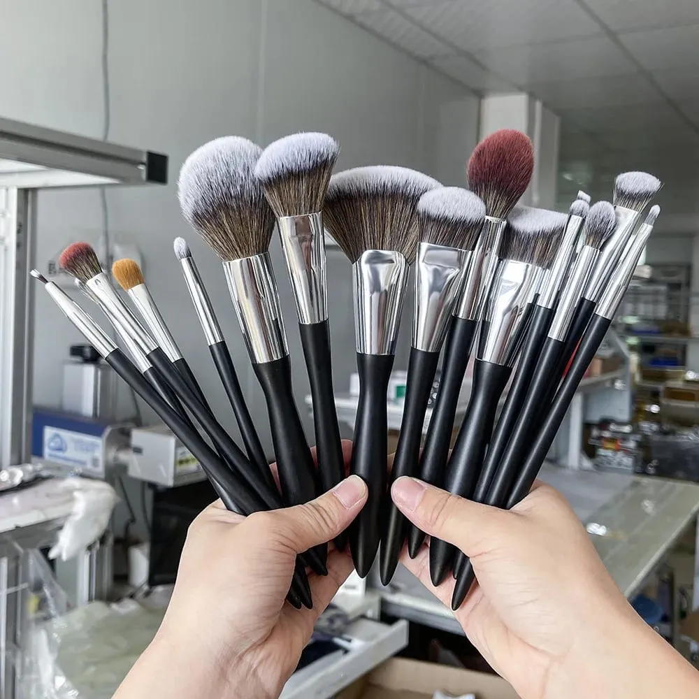 Black Makeup Brushes Private Label Powder Foundation Blush Eyeshadow Make Up Brush Set Natural Hair Brochas Wholesale 5Sets — image 6