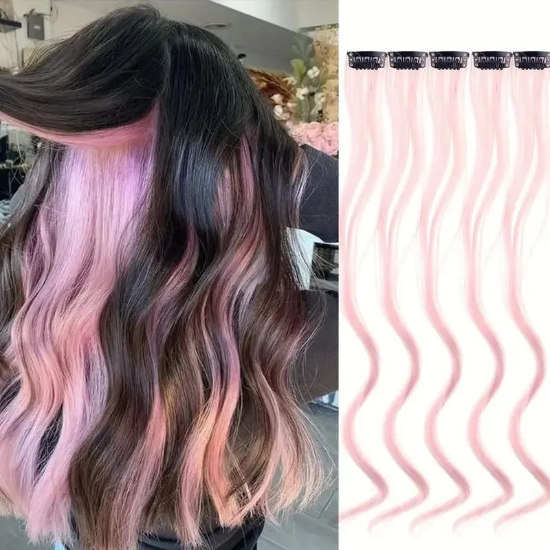 5 Stücke Farbige Haarverlängerungen Party Highlights Lockiges Wellenförmiges Haarteil Clip In Synthetische Streak Für Mädchen Frauen Halloween Perücke — image 11