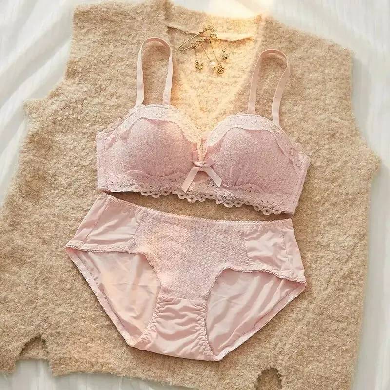 Conjunto de lencería Sexy de encaje, Push Up, acolchado grueso, pecho pequeño, mejora la forma, sujetador de media copa, ropa interior íntima breve oculta