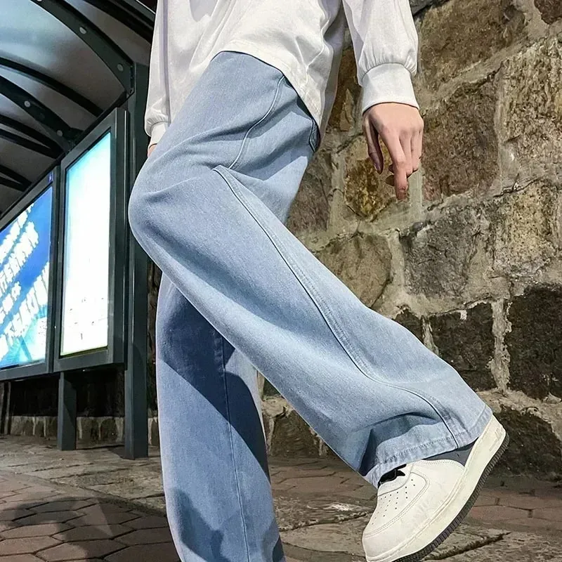 Men's Jeans Korean Version Student Casual Pants High Street Straight Loose Wide Leg Jeans Black Grey Blue Baggy Jeans — image 5