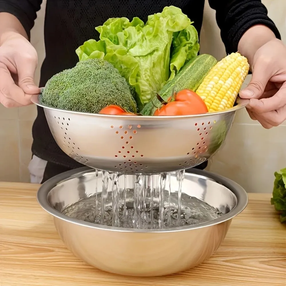 Juego de ralladores de cocina multifuncionales de acero inoxidable, cuenco de drenaje con mandolina para lavado de verduras, rebanador para patatas, 3 uds. — image 7