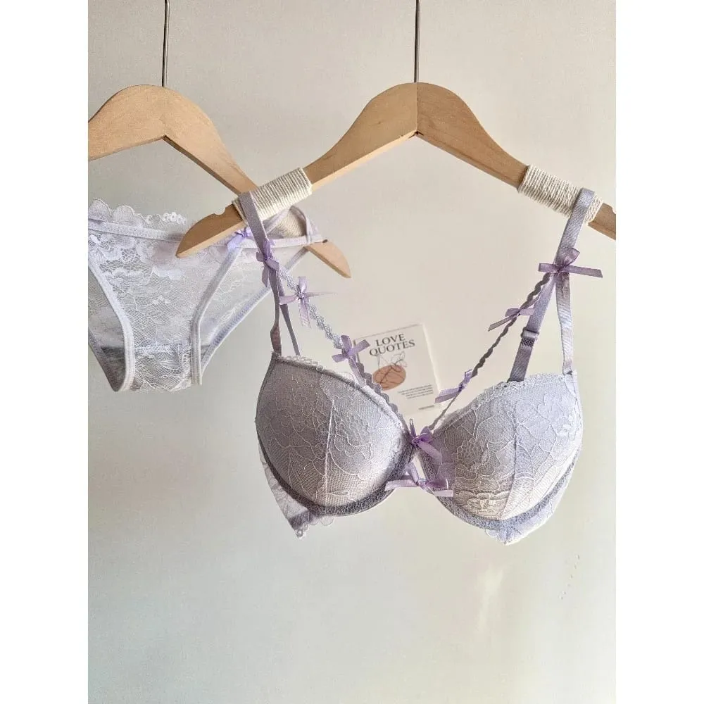 セクシーなงานแต่งงานเจ้าสาวชุดชั้นในลูกไม้สีแดงชุด Bowknot Push Up Bra สำหรับหน้าอกขนาดเล็กผู้หญิง Party Pure Look ชุดชั้นใน Intimate — image 2