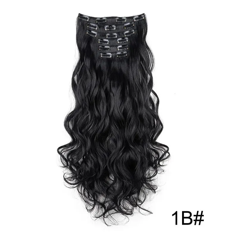 22Inci Sintetik 6pcs/set Sambungan Rambut Kerinting Panjang Tebal Potongan Rambut Lembut untuk Liputan Garis Rambut Pendek untuk Penggunaan Harian Wanita