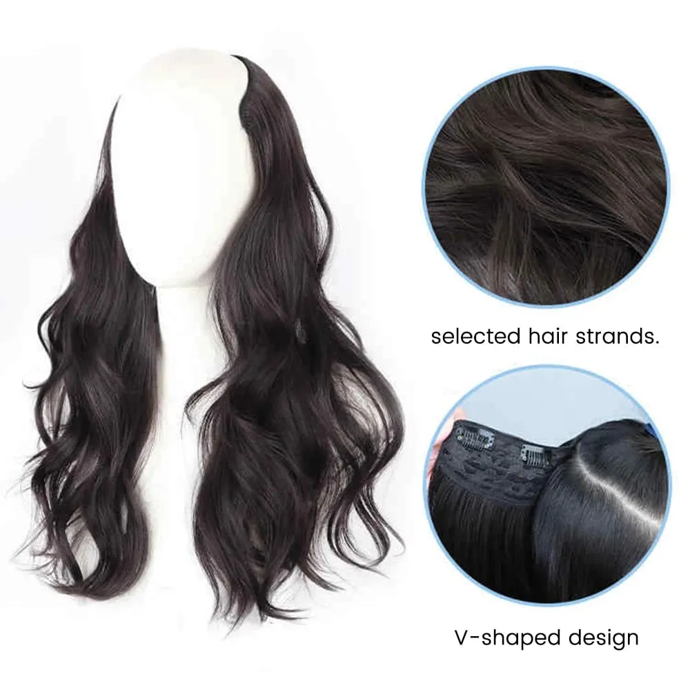 20Inch Synthetic Long Curly Wavy Layered V-Shaped Clip-in Hair Extension 4 Clip Heat Resistant Hairpiece for Women Daily Party