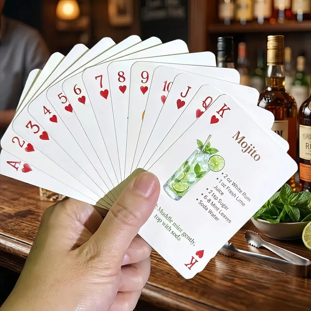 ดาดฟ้า 54 ใบของสูตรค็อกเทลดั้งเดิมคู่มือ Bartender การ์ดเล่นปาร์ตี้ Home Bar Decor ดื่มเกมกล่องเก็บของ — image 5