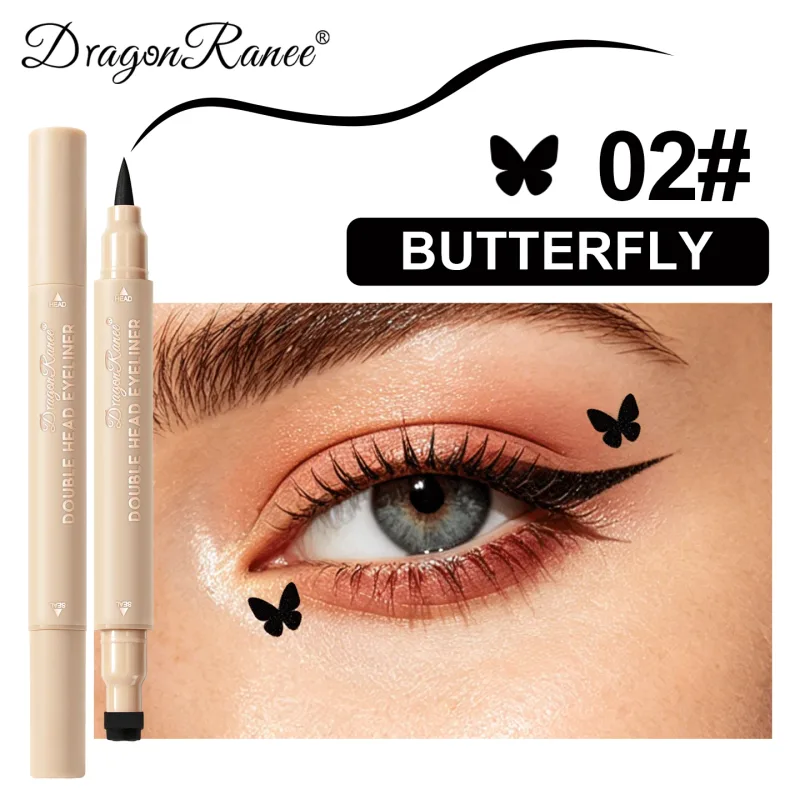 Dobbelt hoved stempel flydende eyeliner Smudsikker hurtigtørrende vandtæt 2 i 1 farverig kærlighedsstjerne sommerfugl øjenlinje blyant makeup