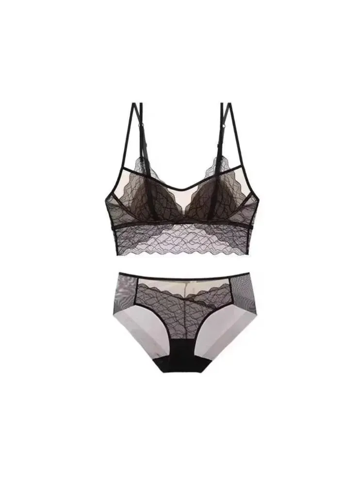 Bralette Renda Seksi Tanpa Berwayar | Bra Piala Segitiga Perancis | Musim Panas Nipis Bernafas untuk Wanita | Slimming Strappy Back Lingerie — image 4