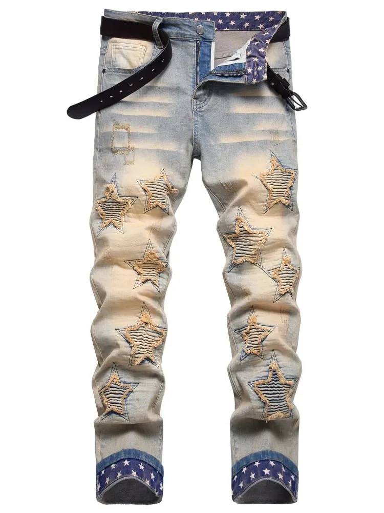 Seluar Jeans Vintaj Lelaki Pensel Seluar Regangan Pinggang Tengah Pinggang Lurus Seluar Panjang Buku lali 2024 Musim Gugur Denim Pakaian Jalanan — image 6